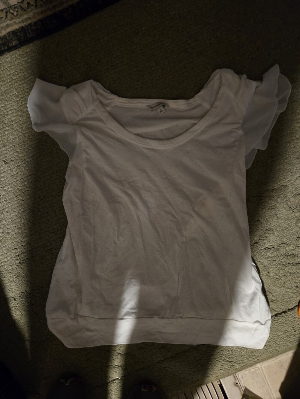 Womans White Short Sleeve Ruffle Top